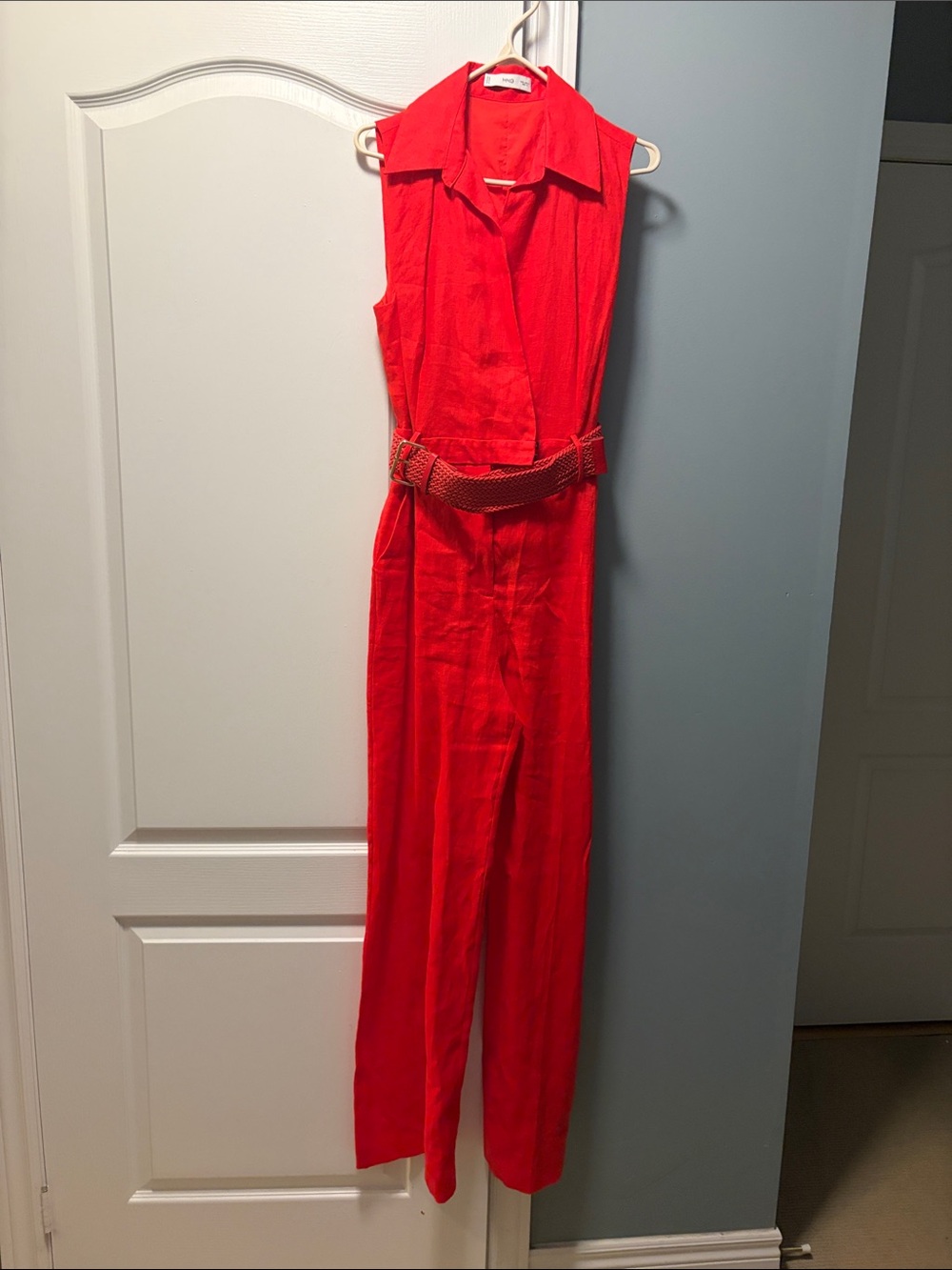 Mango Vibrant Red Sleeveless Jumpsuit with Woven Belt